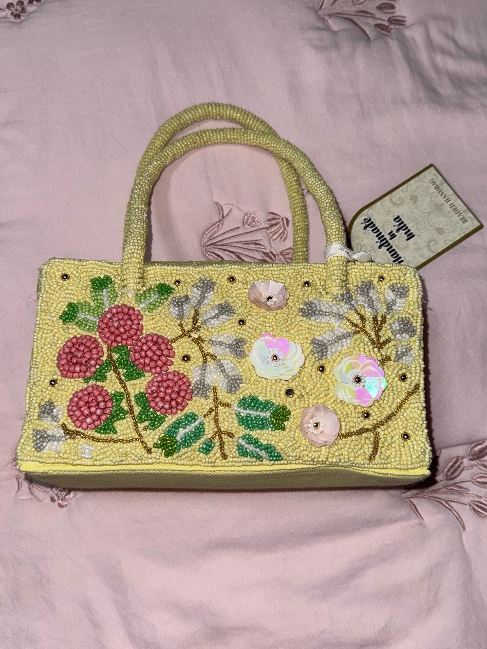 Hand-Beaded Yellow Floral Shoulder Bag